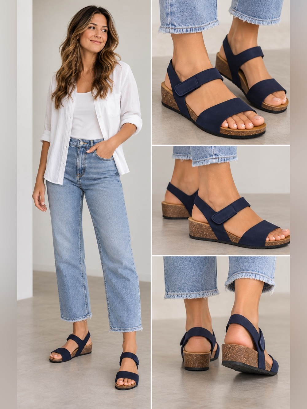 Plakton Luna Navy Nubuck Leather Wedge Sandals US 10 EU 41